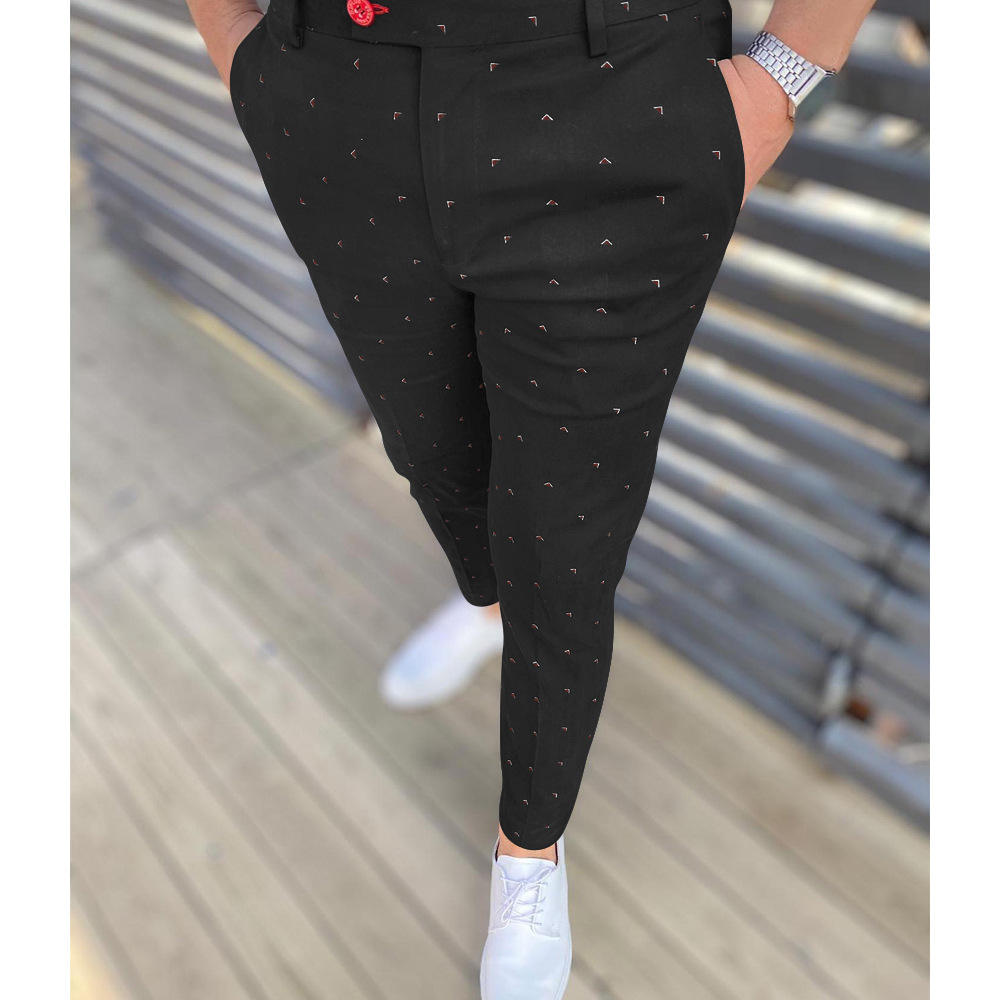 European and American cross-border exclusively for new popular men's dot pattern printing solid color casual pencil pants