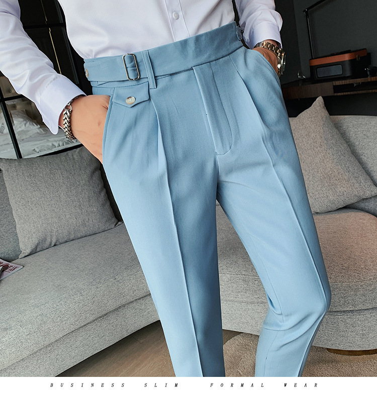 2024 new men's business small dress pants casual fashion solid color casual pants