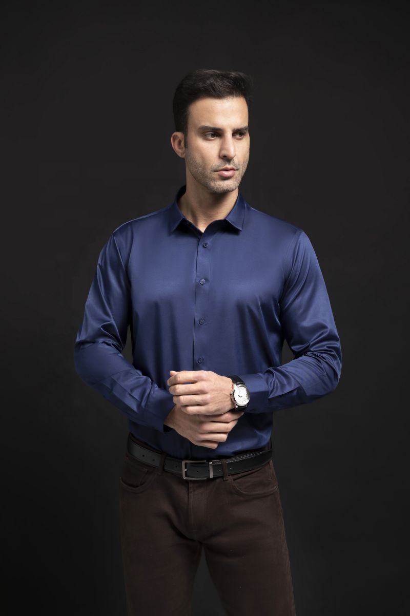 Wholesale European Code Spring and Autumn New Crystal Button Plain Men's High-collar Quality Men's Shirt